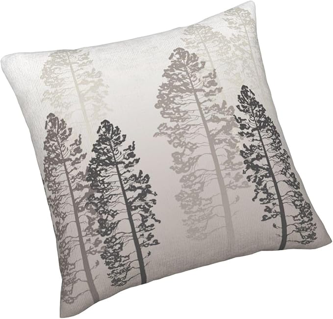Grey Tree Pillow Covers 18x18 Inch Set of 2 Forest Gray Beige Throw Pillow Cover Nature Pine Trees Square Pillowcase Cushion Cases for Home Couch Bed Sofa