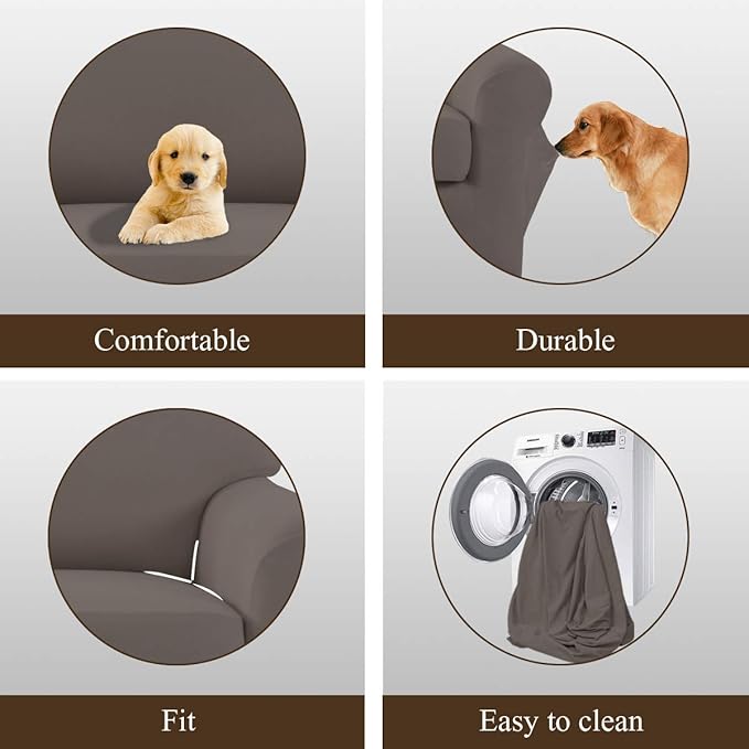 Easy-Going 2 Pieces Microfiber Stretch Sofa Slipcover Spandex Soft Fitted Sofa Couch Cover, Washable Furniture Protector with Elastic Bottom Kids,Pet (XLarge,Taupe)