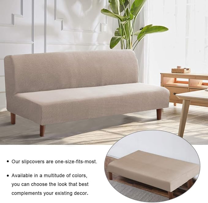 Flamingo P Stretch Armless Futon Covers - Full Queen Futon Couch Covers Slipcover - Soft Thick Jacquard Washable Sand