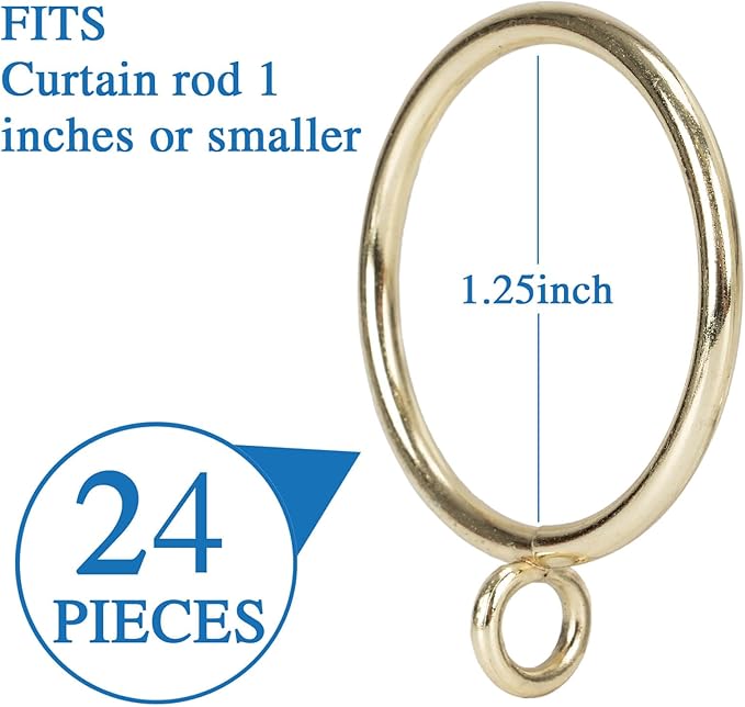 Curtain Rings with Eyelets Metal Eyelet Drapery Rings Inner Diameter 1.25Inch Curtain Rings for Hanging Pinch Pleat Curtain Pin Drape Hooks Gold Zocang