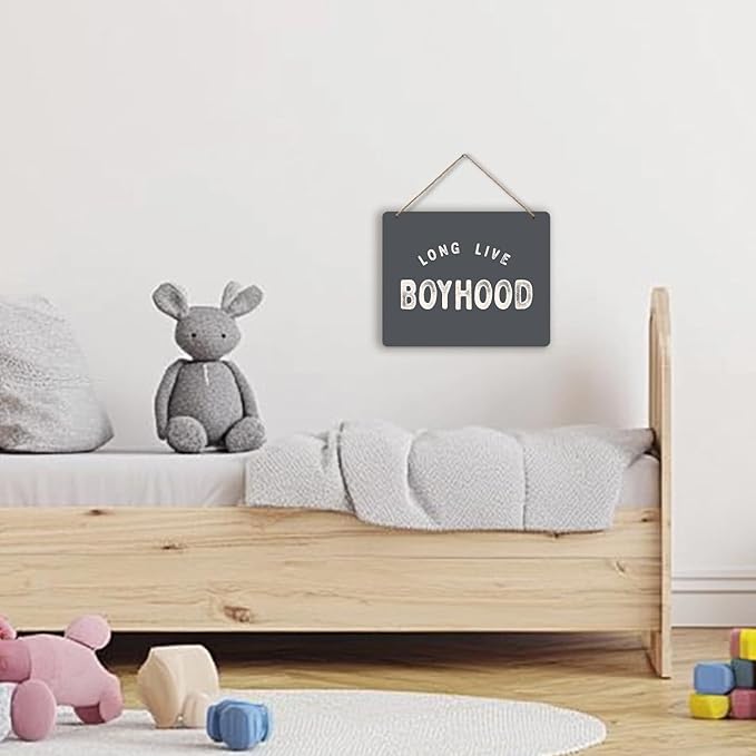 Udinaz Long Live Boyhood Boys Room Hanging Sign, Playroom Wall Decor, Kids Room Hanging Wood Plaque Decor for Boys Toddler Nursery Bedroom Playroom Wall Door Decorations