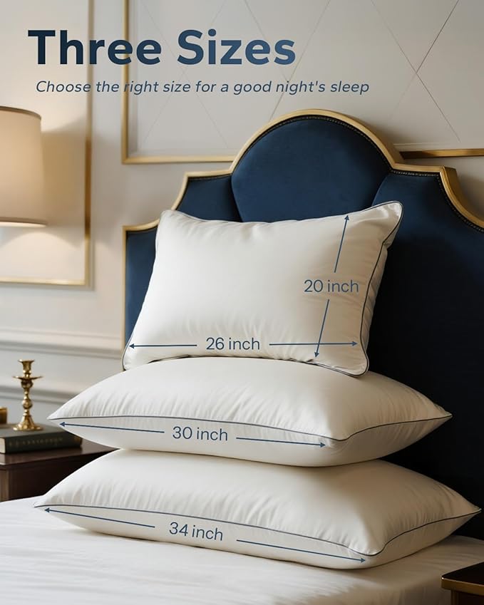 750 Fill Power White Goose Down Pillow Standard Size - for Back, Side & Stomach Sleepers | Hotel Quality with Pillowcase for Home, Travel, Dormitory & Guest Room | 1 Pack, 20x26 Inch