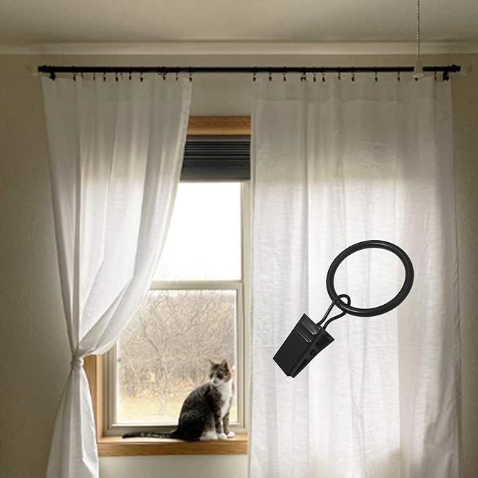44 Pack Curtain Rings Hooks, Hanger Clips for Hanging Drapery Drapes Bows, 1 inch Interior Diameter, Fits up to 5/8" Rod, Black