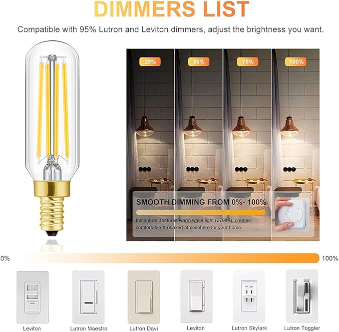 Dimmable T6 LED Bulbs, 8W E12 Edison Light Bulbs Soft White 3000K,800lm, 100W Candelabra Incandescent Bulbs Equivalent Vintage LED Filament Edison Candle Bulb with Decorative, 6Pack.