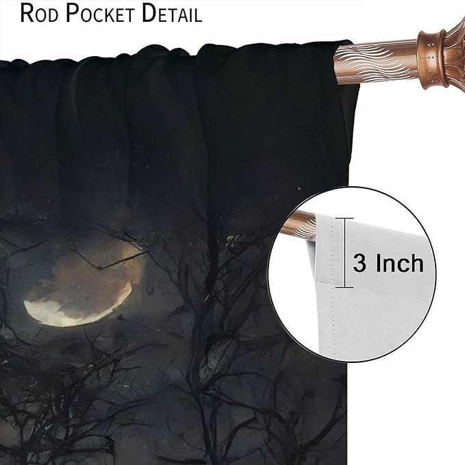 Gothic Halloween Crow Blackout Window Curtains, Black Birds Crow Crow Black Dark Decor Window Drapes, for Home Bedroom Living Room 36(W)*63(L) 2 Panels
