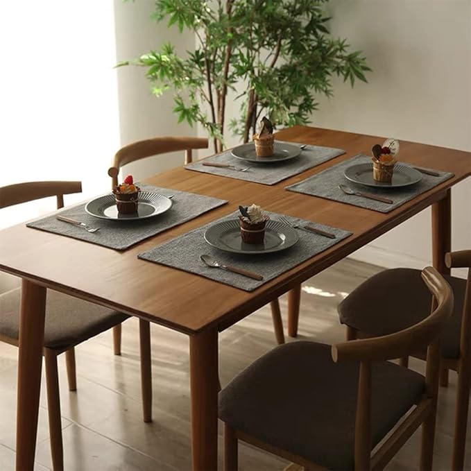 Weabetfu Cloth Placemats Set of 4 Heat Resistant Dining Table Placemmats Cotton Linen Machine Washable Kitchen Table Mats Wrinkle Free Thick Fabric Place Mat,Easy to Clean,13"x19",Mottled Grey w/Brown