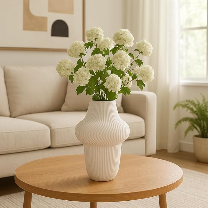 Texture Ceramic Vase for House Decor - 3D Printed Design, Perfect as a Flower Vase for Bedroom, Table, and Office Display - Modern Sculpted Home Accent for Room and Living Room Decor – 10", Ivory