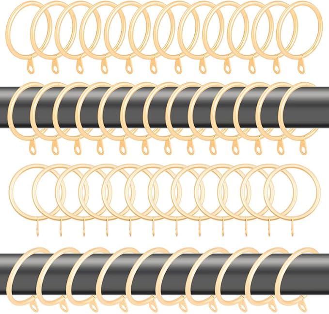 28 pcs 1.5-Inch Inner Diameter Metal Drapery Rings Curtain Rings with Eyelets, Fits Up to 1 1/4-Inch Rod, Warm Gold