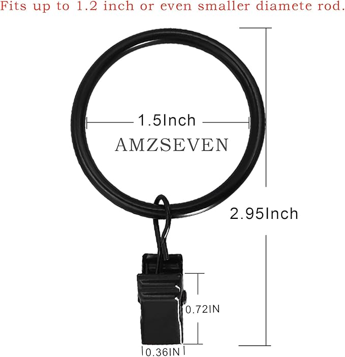 40 Pack Metal Curtain Rings with Clips, Drapery Clips Hooks, Decorative Curtain Rod Clips 1.5 in Interior Diameter, Vintage Black