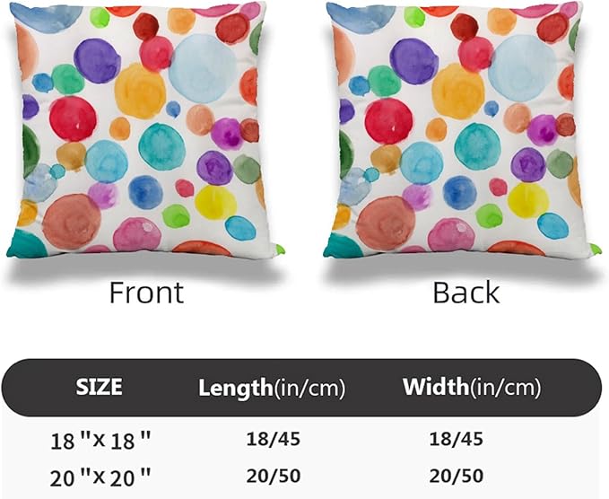 Colorful Polka Dot Pillow Covers 20x20 Inch Set of 2 Rainbow Colorful Circles Throw Pillow Cover Watercolor Circles Square Pillowcase Cushion Cases for Home Couch Bed Sofa