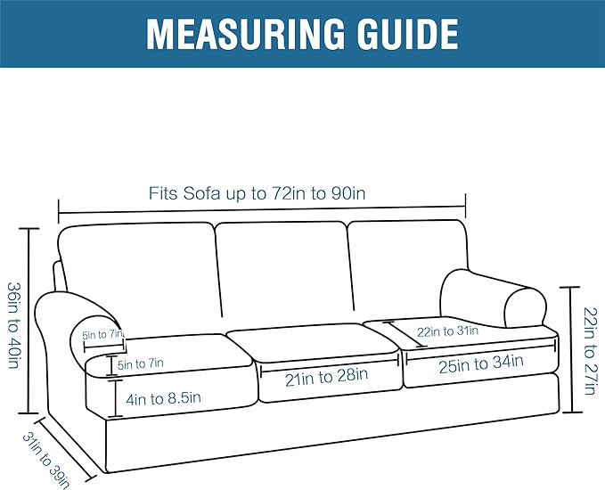 H.VERSAILTEX 4 Piece T Cushion Sofa Slipcovers Thick Velvet Stretch Couch Cover Furniture Protector for 3 Couch Covers with 3 Individual T Cushion Covers Washable, Grey