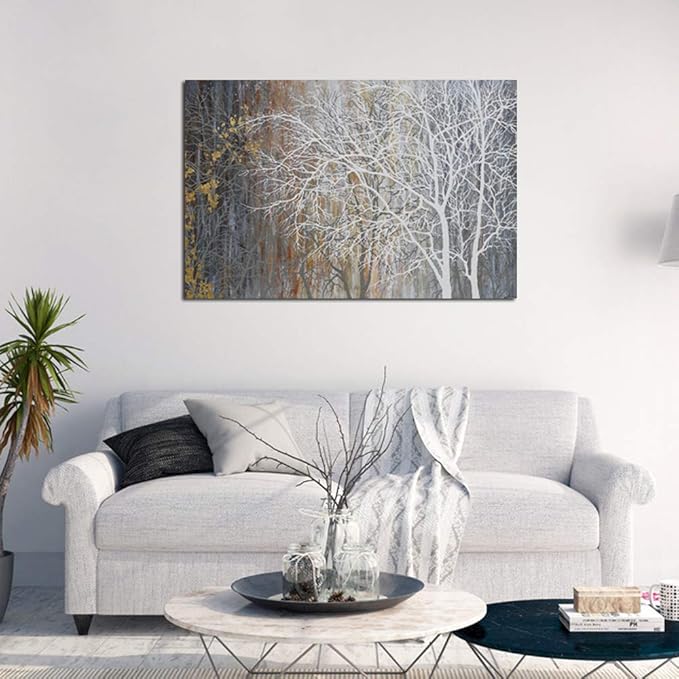 Yihui Arts White Birch Trees Painting 3D Canvas Art On Canvas Abstract Artwork Art Wood Inside Framed Hanging Wall Decoration Abstract Painting One Panel for Home Modern Decor