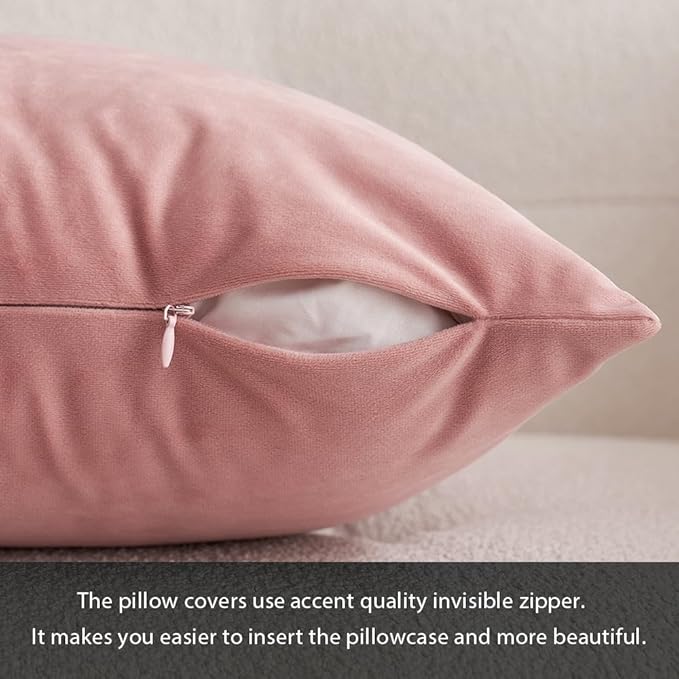 MIULEE Pack of 2 Pillow Covers Velvet Throw Pillow Covers Decorative Cushion Case for Spring Sofa Bedroom Couch 12x20 Inch Dusty Pink