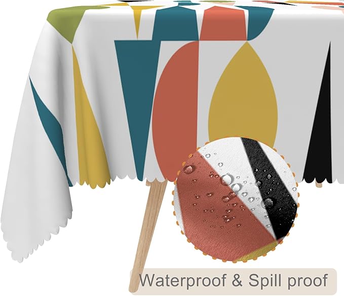 60x84inches Mid Century Table Cloth Colorful Geometric Modern 1950s 1960s Abstract Art Fashion Tablecloth Spill Proof Easy Clean Rectangle Table Cover for Kitchen Dining Room Patio Home Decor