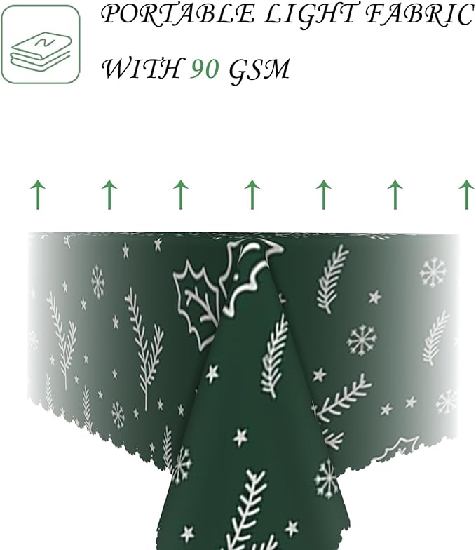 70x90 Inch Christmas Rectangle Tablecloth Winter Mistletoe Snowflakes Green Washable Durable Table Cover for Kitchen Dining Holiday Xmas Party Decor