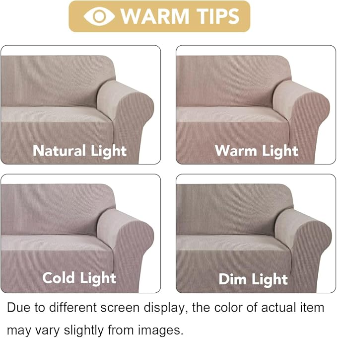 H.VERSAILTEX Stretch Sofa Covers for 3 Cushion Couch Covers Sofa Slipcovers for Living Room Feature Thick Checked Jacquard Fabric with Elastic Bottom, Sofa Large - Sand