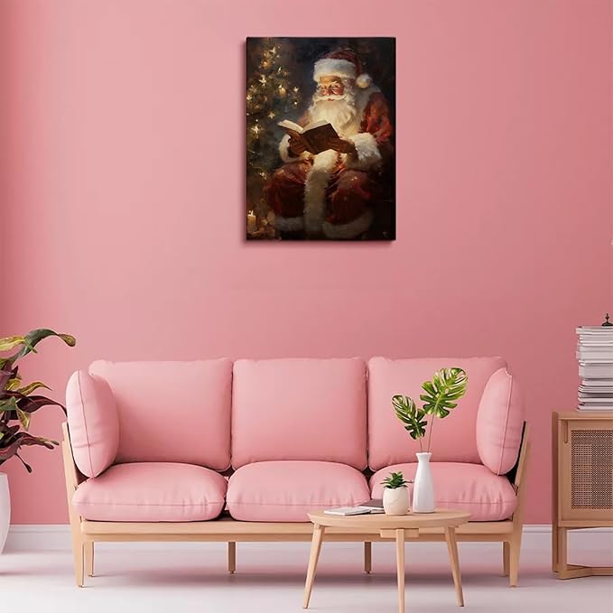 Vintage Christmas Santa Reading Book Wall Art Print,Santa Reading the Bible Oil Painting,Christmas Cottagecore Decor,Dark Academia,Winter Print