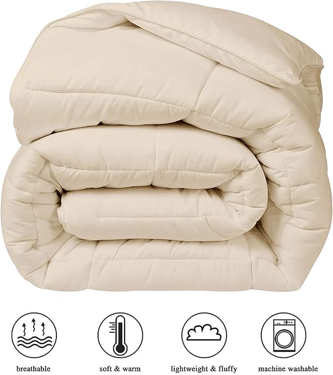 COHOME Quilted Full Size Comforter - All-Season Down Alternative Duvet Insert - Luxury Hotel Soft Breathable Beige Comforter with Anti-Clump Tech & 8 Tabs- Reversible - Gift for Women & Men （82"x86"）