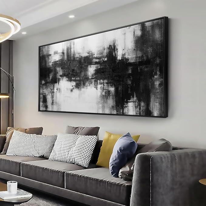 Abstract Wall Art Small Size Framed Home Artwork Decor Black and White Modern Minimalist Canvas Painting Living Room Decor for Bedroom Office Wall Decor 20"x40"