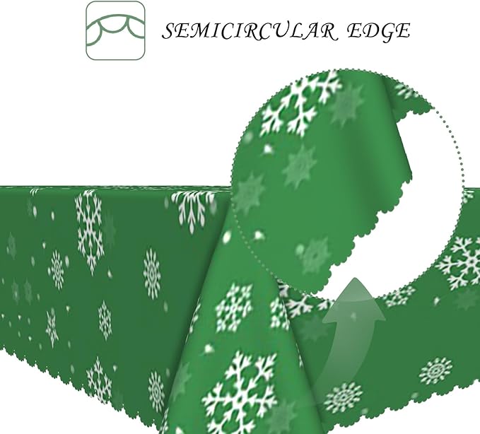 70x140 Inch Christmas Theme Rectangle Tablecloth Winter Snow Snowflake Green Table Cloth Washable Durable Table Cover for Kitchen Dining Home Banquet Xmas Party Decor