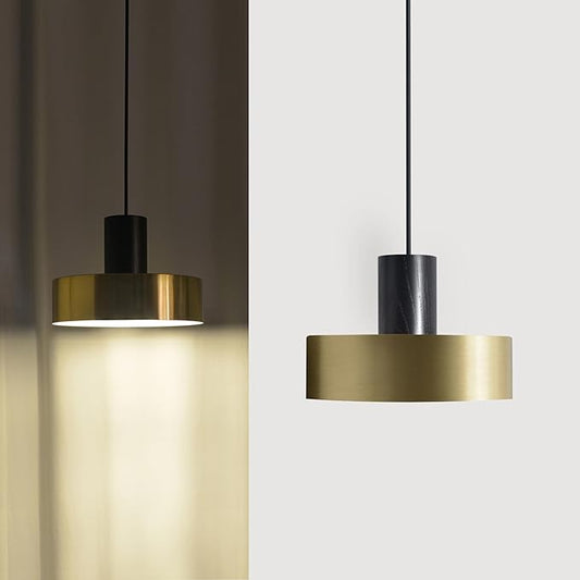 DUHU Gold Pendant Lights for Kitchen Island,Industrial Black Wood Island Light with Metal Lampshade 11.8inch,Brass Hanging Pendant Light Fixture for Bedroom,Bar,Dinning Table,E26,Height Adjustable