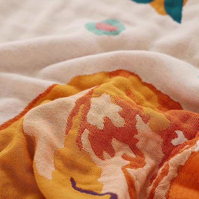 Boho Throw Blanket for Bed 100% Cotton Ultra Soft Rustic Quilt Floral Printed Farmhouse Decor Fall Bed Blankets,90"×98" All Season Rustic Large Throw for Sofa Couch Chair