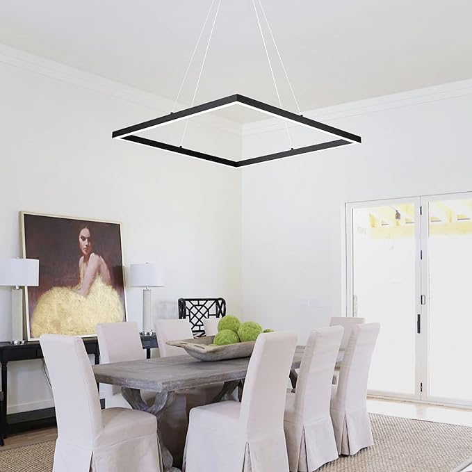 MADEM Room Decor Modern LED Pendant Light Contemporary Chandelier Adjustable Pedant Light, Square Pendant Lighting for Living Dining Room,Kitchen Island