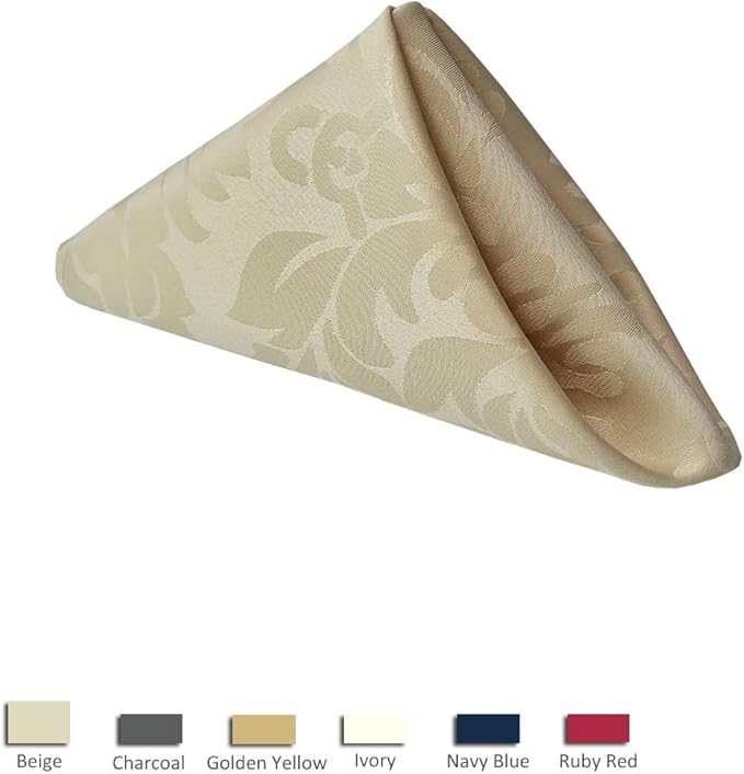 maxmill Jacquard Cloth Napkins 20 x 20 Inch Damask Pattern Soft Comfortable and Luxury Serviette for Restaurant Family Dinners Weddings Parties and Banquets Set of 4 Pieces Beige