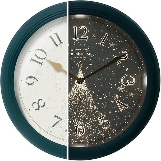 Presentime & Co. 12.6" Luminous Modern Wall Clock, Silent no Ticking, Forest Green Color, Night Light, Lighted Clock with Smart Sensor. Wall Decor for Living Room, Bathroom, Kitchen.