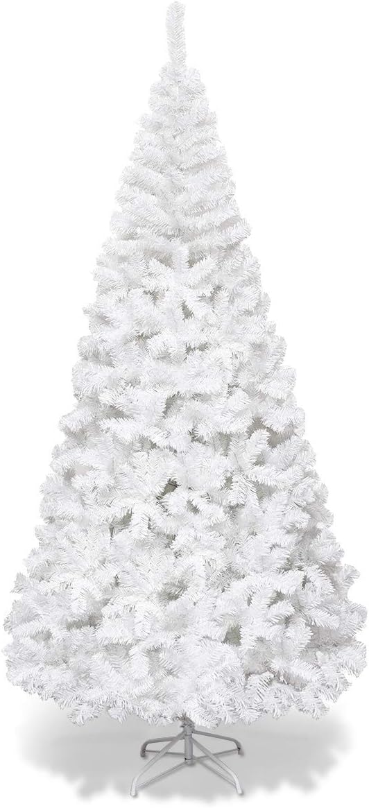 GOFLAME 7FT Artificial White Christmas Tree Home Holiday Décor, Metal Stand PVC Material 950 Branches Indoor Decoration, Easy Assembly