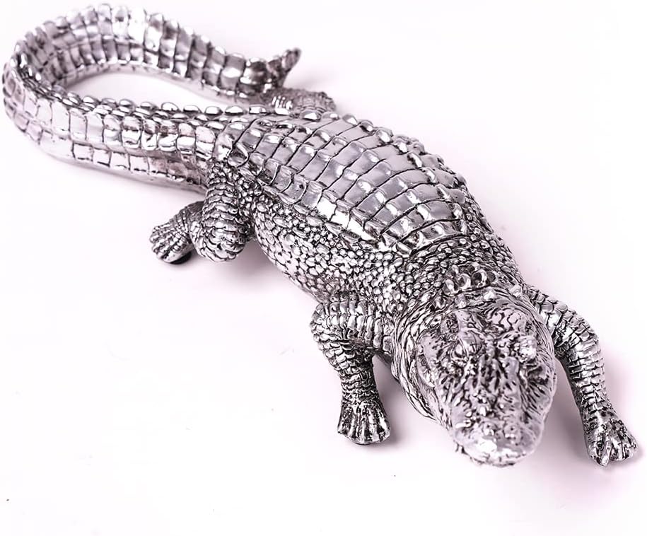 HAUCOZE Crocodile Sculpture Statue Animal Figurine Geometric Decor Polyresin Silver 14 inch
