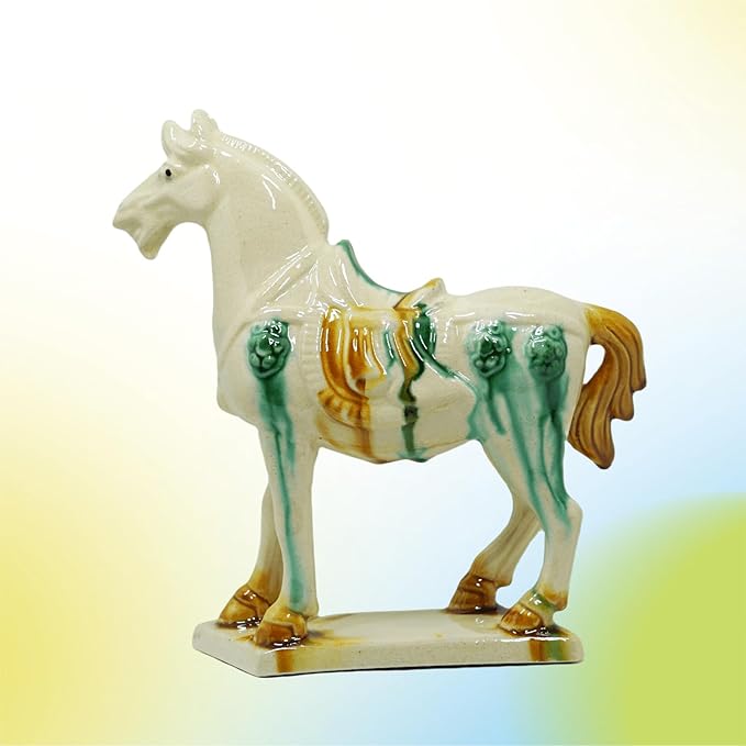 Handmade -Tang Dynasty Tri-Color Horse Sculpture Ceramic Horse-19cm Cultural Art Piece for Home,Bookcase or Office Decor (Ivory)