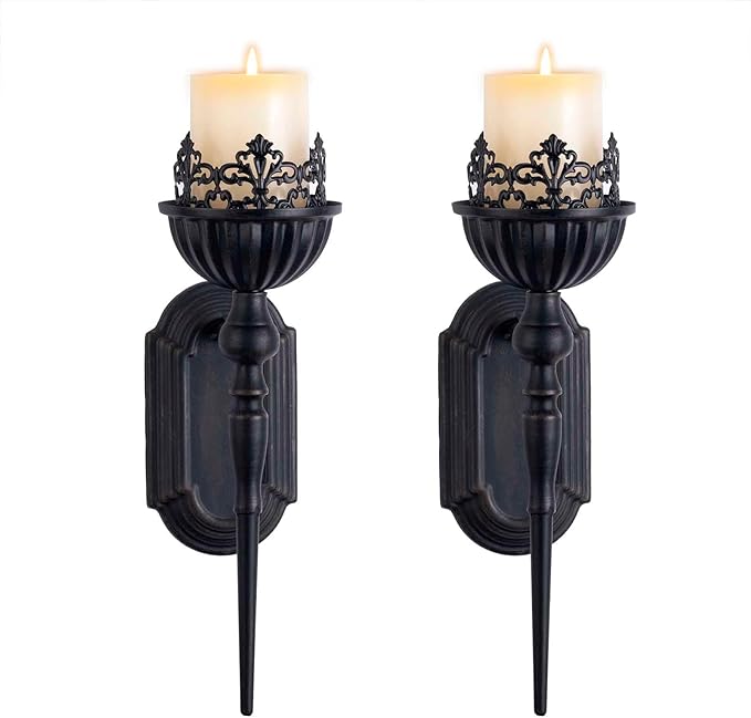 Wall Sconce Candle Holder (Set of 2) Black Crown and Scepter Design Wall-Mount Metal Candle Holders Hanging Iron Wall Candle Sconce Holder for Living Room, Bathroom, Dining Room