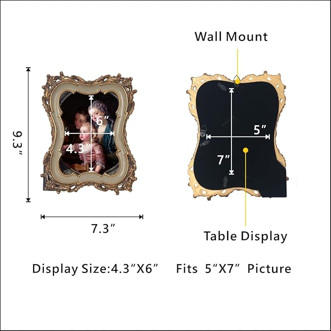 WINPLUS+ 5x7 Vintage Picture Frame, Luxury Antique Rectangular Photo Frame In Ivory Tone With Intricate Waved Floral Design, Wall Mount and Tabletop Display, Art Gallery Gift (Ivory and Gold 5x7)