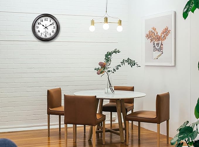 45MinST 12 Inch Indoor/Outdoor Retro Round Waterproof Wall Clock with Thermometer, Silent Non Ticking Battery Operated Quality Quartz Wall Clock Home/Patio Decor(Black Gold)