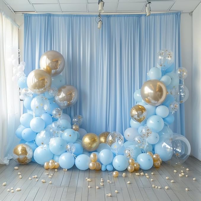 10ft x 10ft Wrinkle Free Baby Blue Backdrop Curtain for Parties, Polyester Blue Photo Backdrop Drapes 2 Panels 5x10ft for Wedding Party Photography Background Baby Shower Birthday Decor