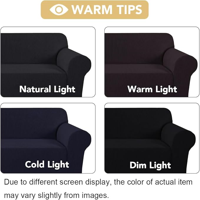H.VERSAILTEX Stretch Couch Covers for Sofa 1 Piece Slipcovers for Couches and Sofas 3 Seater Couch Cover Feature Thick Checked Jacquard Fabric with Elastic Bottom(Large Sofa 90"-100" Wide, Black)