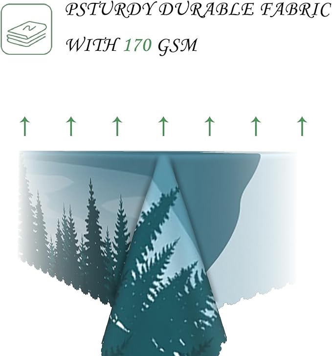 52x70 Inch Nature Rectangular Tablecloth Illustration Mountain Forest Silhouette Table Cloth Waterproof Durable Table Cover for Picnic Indoor Gaming Room Decor