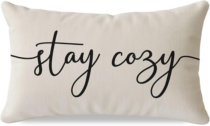 PANDICORN Throw Pillow Cover 12x20 Inch Cream, Stay Cozy Decorative Lumbar Cushion Case for Couch Sofa Bed, Neutral Farmhouse Home Decor for Living Room or Entryway Bench Decoration