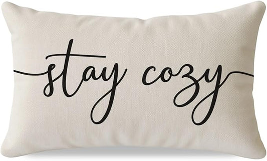 PANDICORN Throw Pillow Cover 12x20 Inch Cream, Stay Cozy Decorative Lumbar Cushion Case for Couch Sofa Bed, Neutral Farmhouse Home Decor for Living Room or Entryway Bench Decoration
