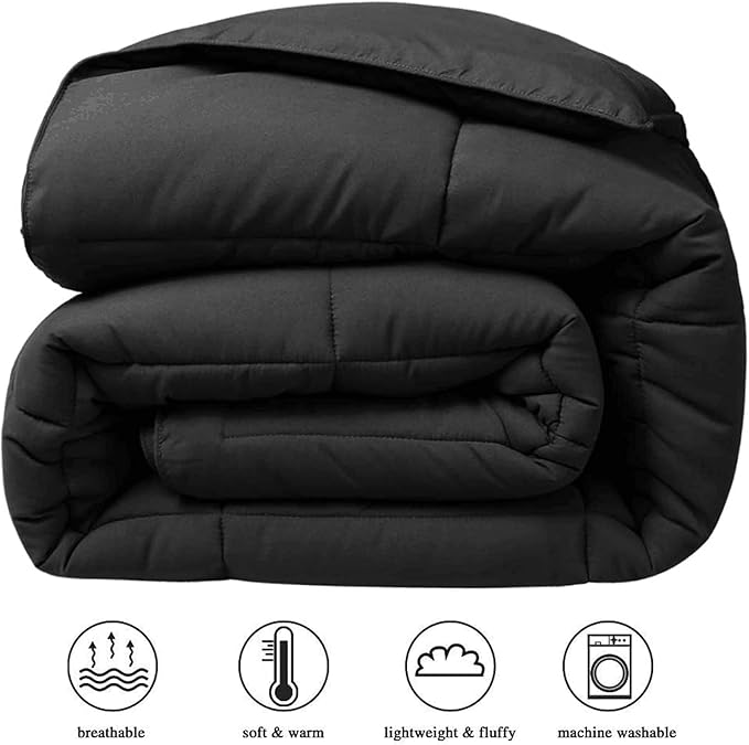 COHOME Quilted Oversized Queen Size Comforter - All-Season Down Alternative Duvet Insert - Luxury Hotel Soft Breathable Black Comforter with Anti-Clump Tech & 8 Tabs- Reversible（98"x98"）