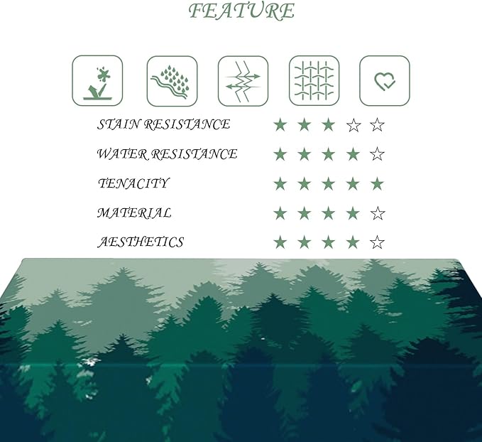 70x120 Inch Nature Rectangular Tablecloth Misty Pine Forest Silhouette Table Cloth Waterproof Durable Table Cover for Party Picnic Indoor Gaming Room Decor