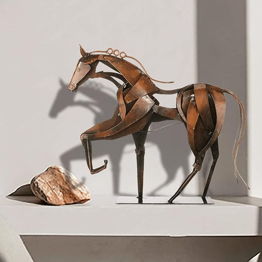 Metal Horse Statue Decor, Handmade Strong Modern Horse Sculpture Handicraft, Rustic Metal Statue Decorations Gift for Home Office Desk Figurine (Brown)