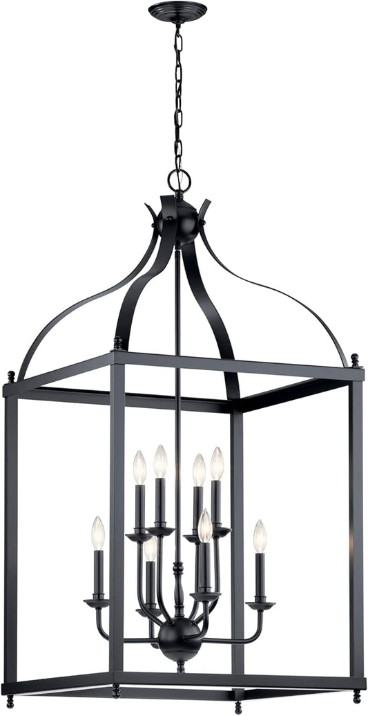 Kichler Larkin 47.75" Foyer Pendant Light in Black, 8-Light Oversized Pendant, (47.75" H x 24" W), 42591BK