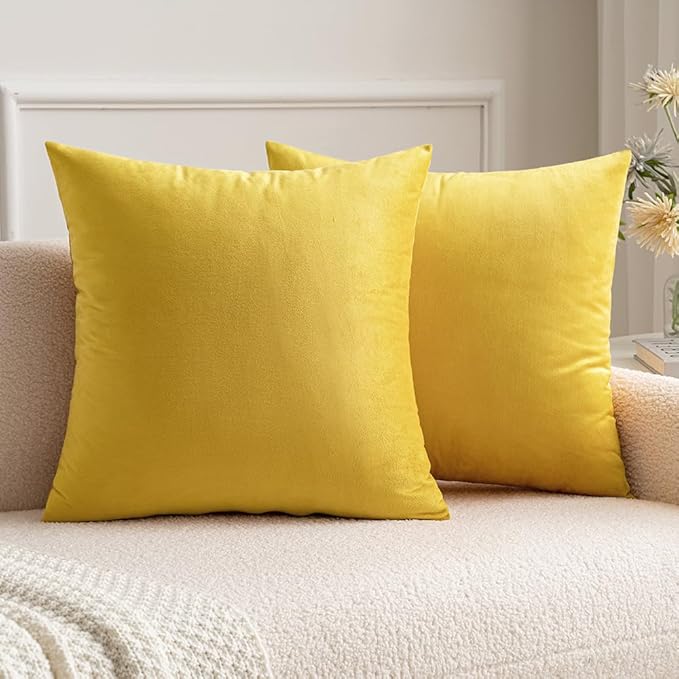 MIULEE Pack of 2 Velvet Soft Solid Decorative Square Throw Pillow Covers Set Cushion Case for Fall Sofa Bedroom 16x16 Inch 40x40 Cm Lemon Yellow