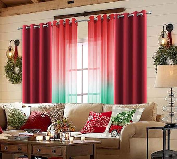 KOUFALL Christmas Red Curtains for Living Room,Blackout Grommet Winter Holiday Window Decorative Xmas Curtain Drapes 84 Inches Long 2 Panels Cortinas De Navidad para Sala Rojas