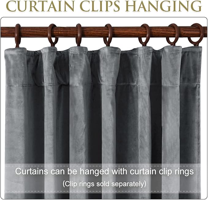 StangH Velvet Curtains 120 inches Long - Back Tab Light Grey Blackout Window Drapes Sliding Door Light Blocking Thermal Curtains for Theater/Villa, W52 x L120, 2 Panels