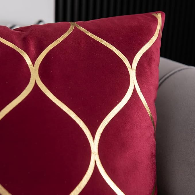 Gold Velvet Euro Sham Pillow Covers: 2 Pack 26x26 Inch Square Decorative Pillow Cases for Bedroom Sofa Couch Living Room, Christmas Burgundy Red