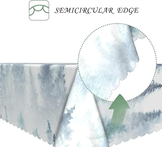 54x70 Inch Nordic Winter Nature Rectangle Tablecloth Misty Foggy Pine Trees Forest Table Cloth Waterproof Stain Resistant Table Cover for Kitchen Dining Picnic BBQ Home Holiday Party