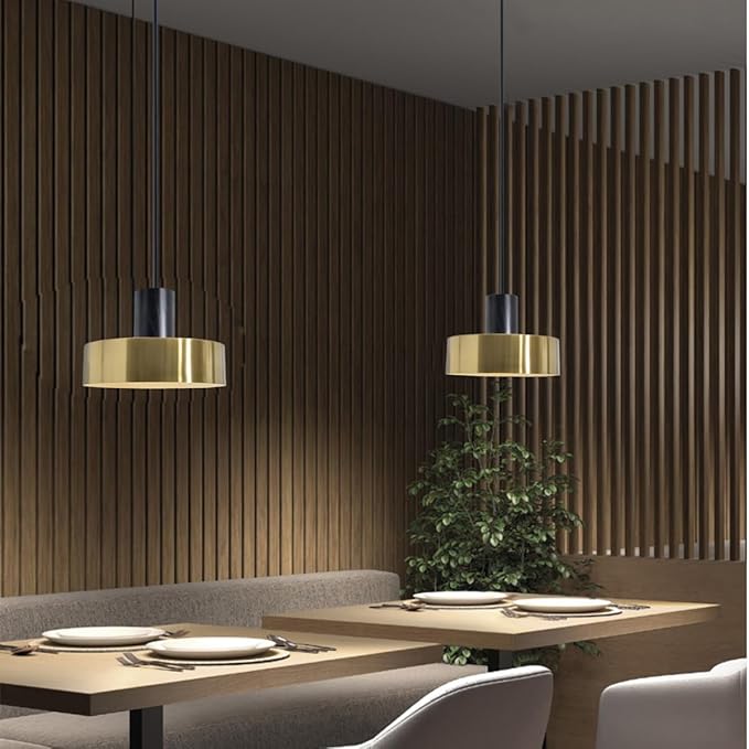 DUHU Gold Pendant Lights for Kitchen Island,Industrial Black Wood Island Light with Metal Lampshade 11.8inch,Brass Hanging Pendant Light Fixture for Bedroom,Bar,Dinning Table,E26,Height Adjustable